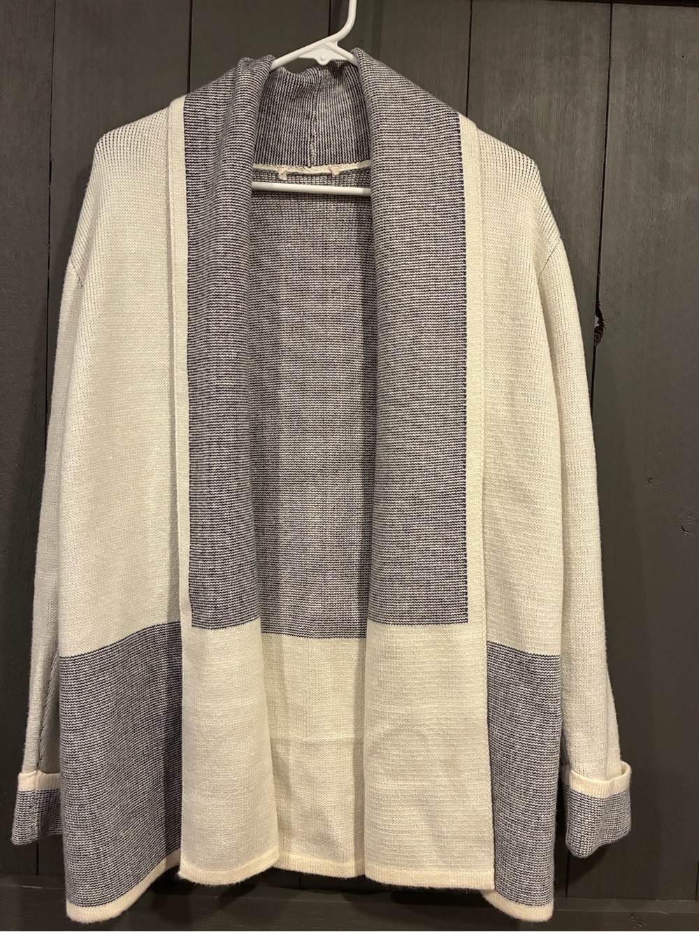 Women’s M ivory blue gray color block open front cardigan cotton viscose blend